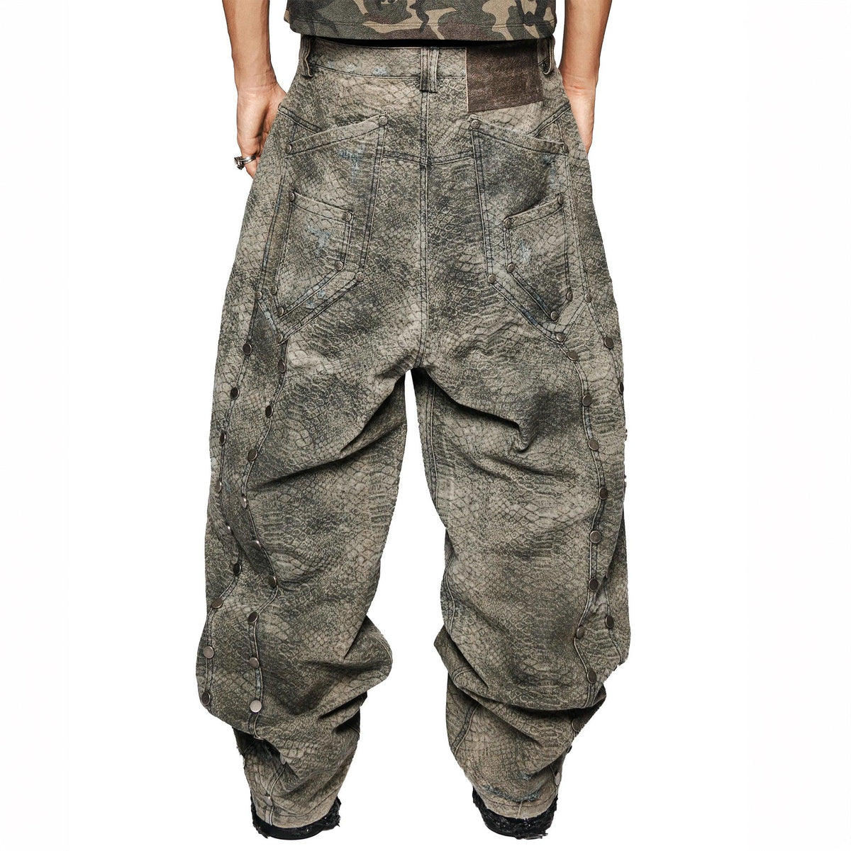 Kelsey Waxed Distressed Baggy Denims with Studs