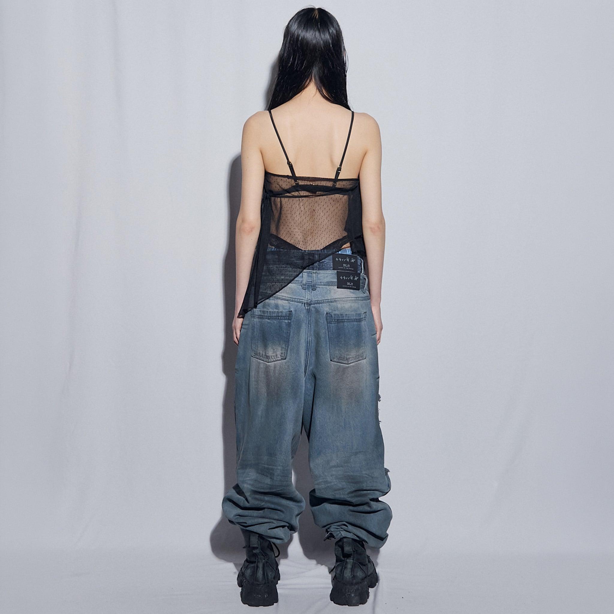 Destroyed Oil Washed Wide Denim Pants