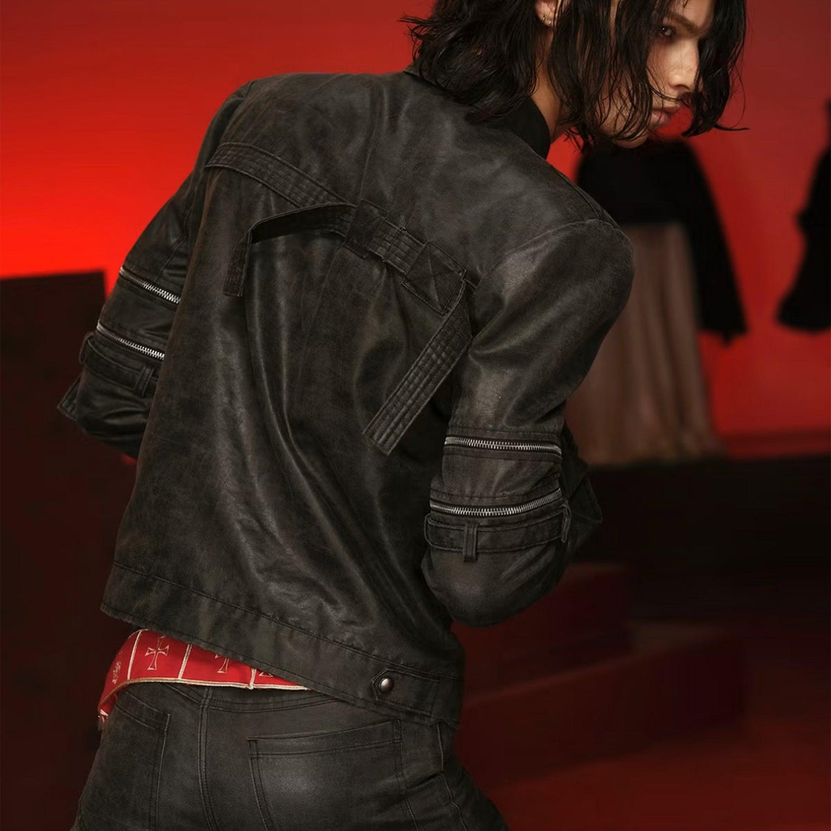 Military Leather Trucker Jacket