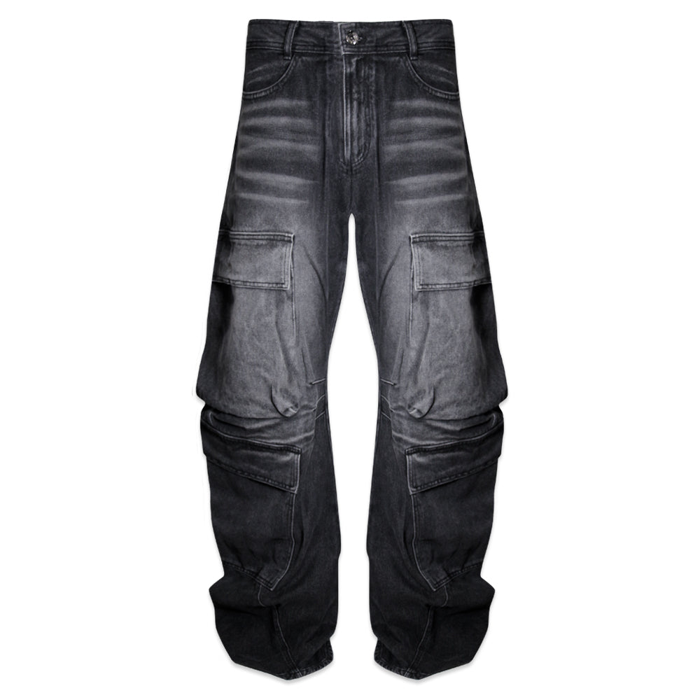 Curved Quad Cargo Washing Denim Pants