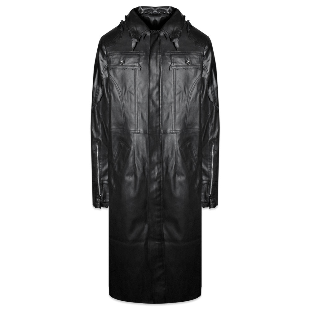 Lambskin Coated Denim Mixed Long Coat