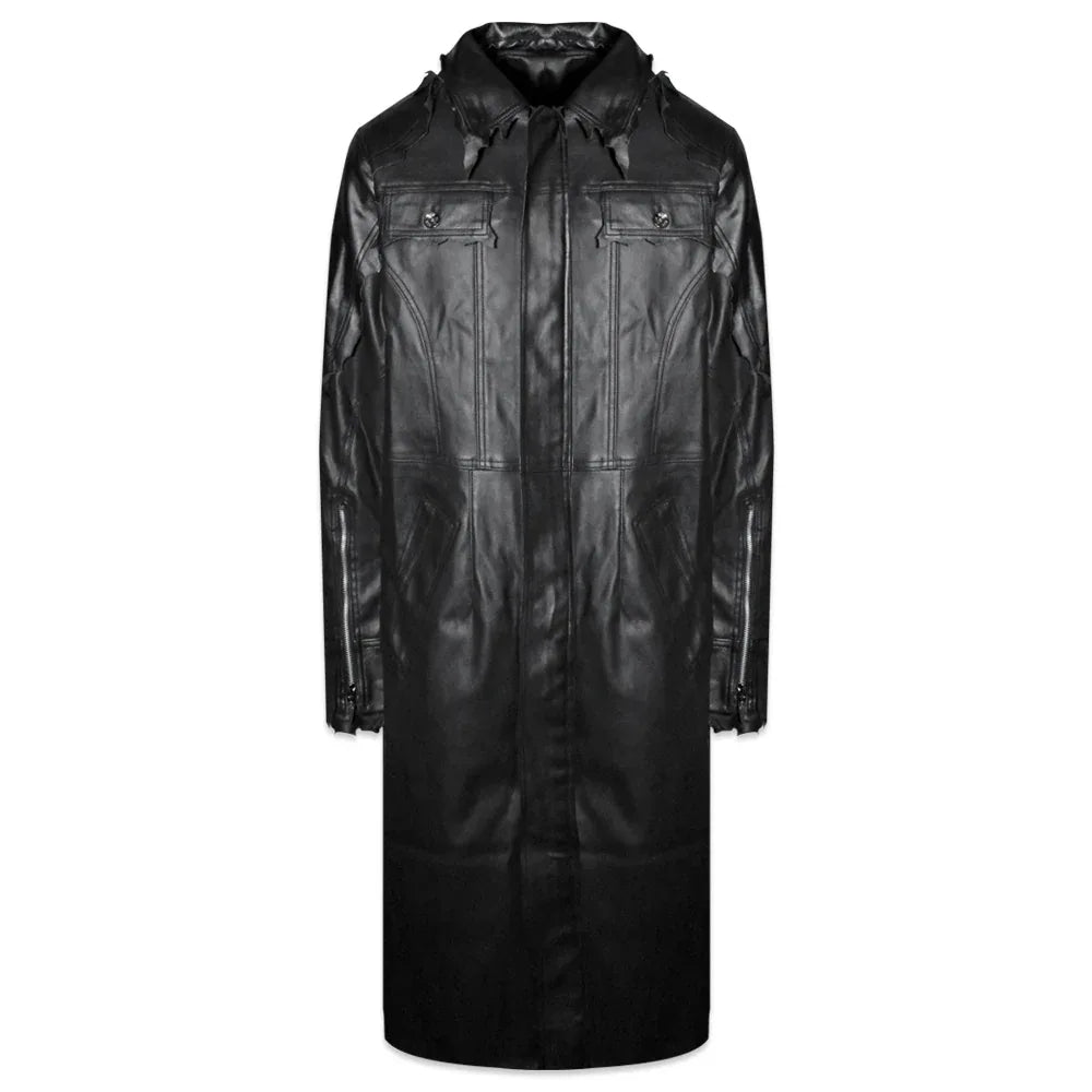 Lambskin Coated Denim Mixed Long Coat - BLR BLUER - VENTURER