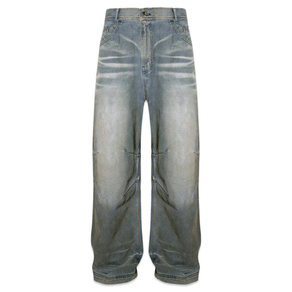 Embossed Wave Washing Wide Denim Pants - BLR BLUER - VENTURER