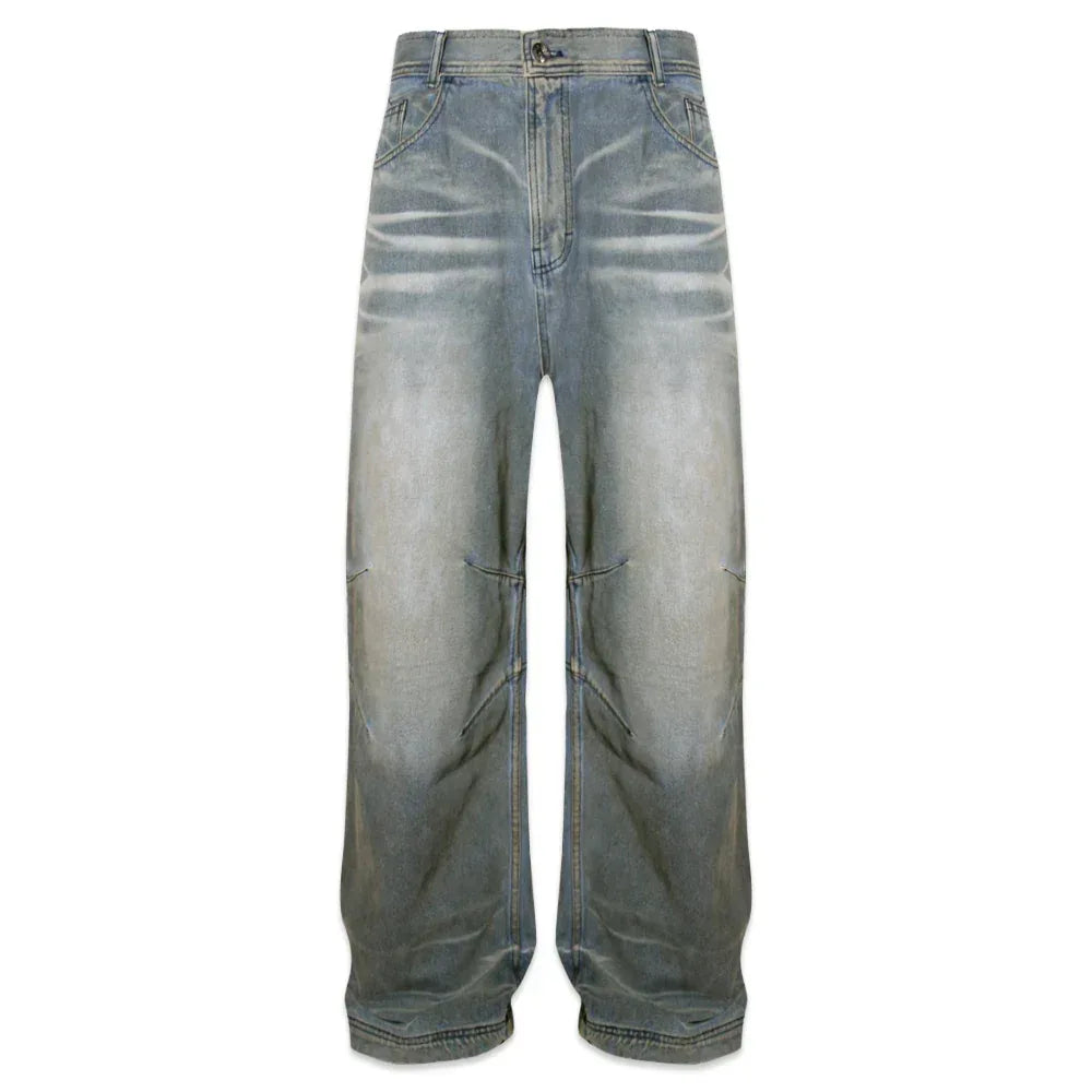Embossed Wave Washing Wide Denim Pants - BLR BLUER - VENTURER