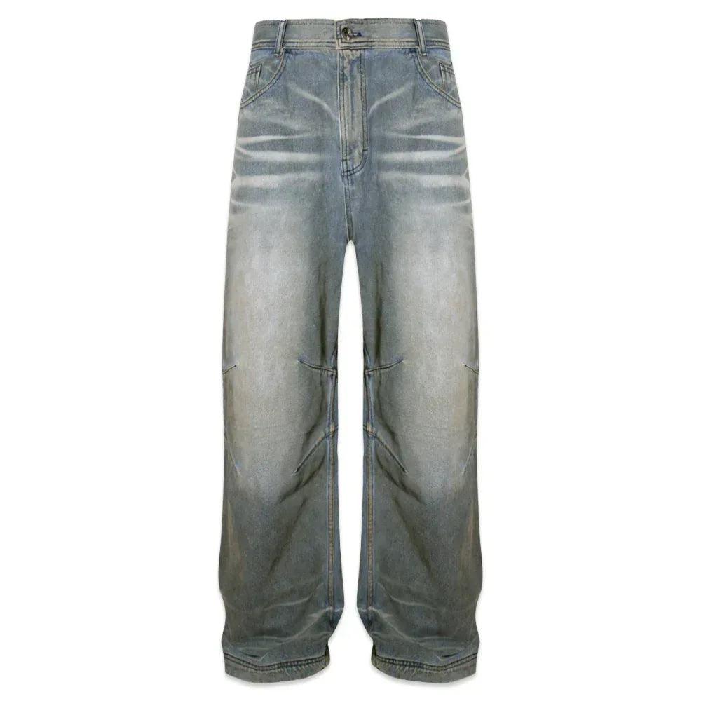Embossed Wave Washing Wide Denim Pants - BLR BLUER - VENTURER