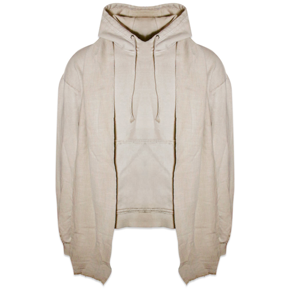 Dyed Raw-edged Hoodie with Linen Muffler