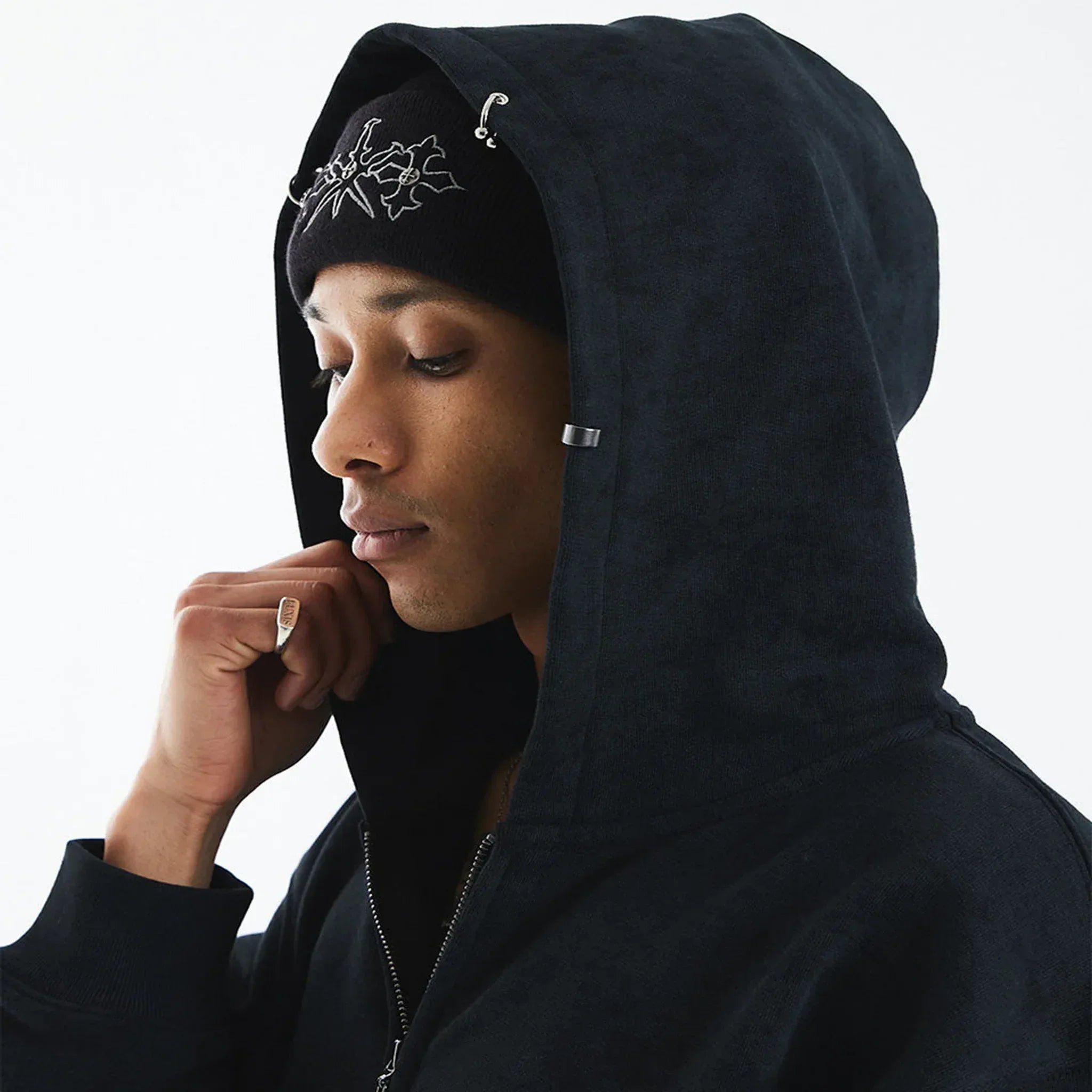 Dagger Cross Leather Patch Zip Hoodie - UNKNOWN LONDON - VENTURER