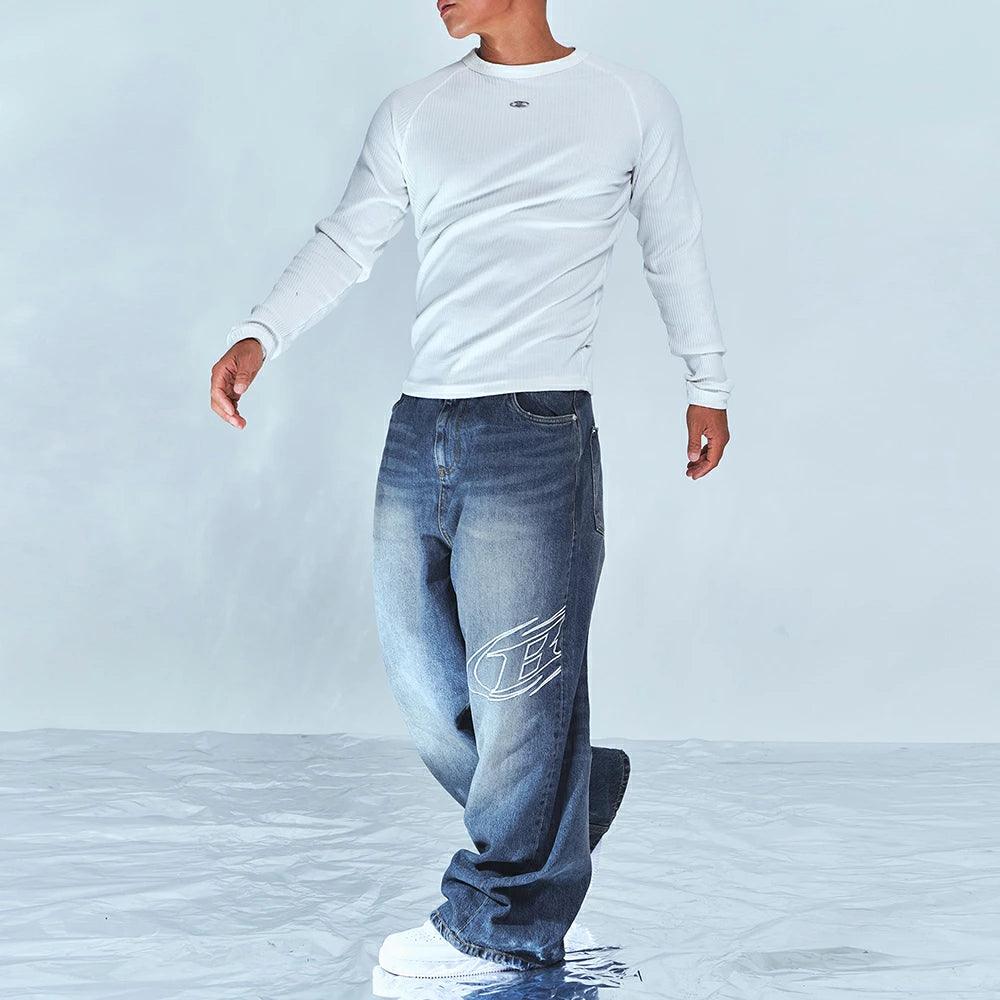 Stroke B Washed Wide Denim Pants