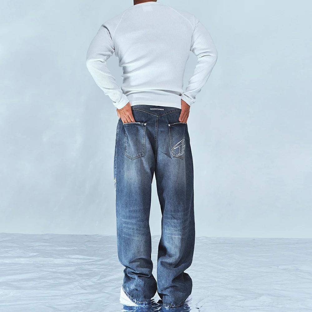 Stroke B Washed Wide Denim Pants