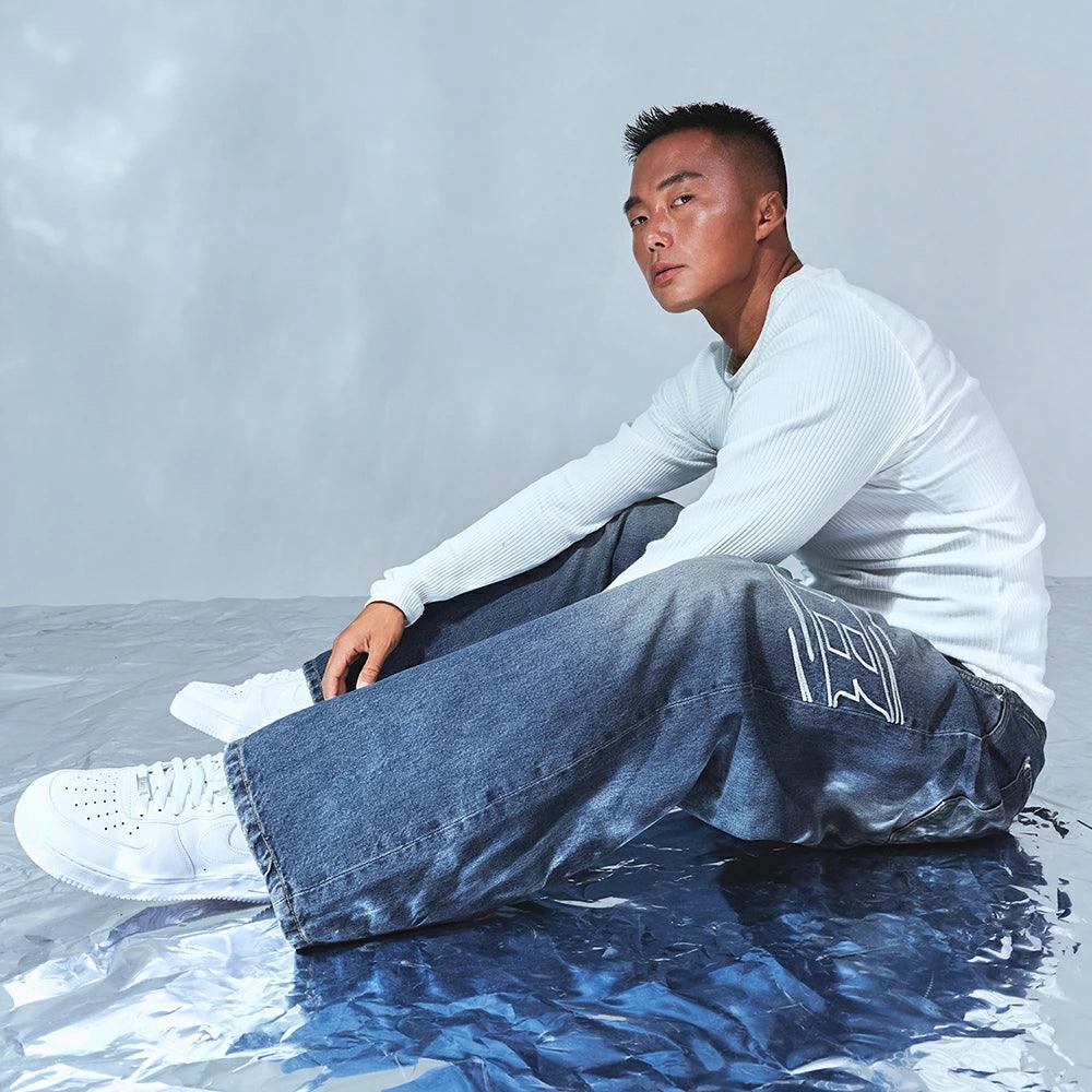 Stroke B Washed Wide Denim Pants