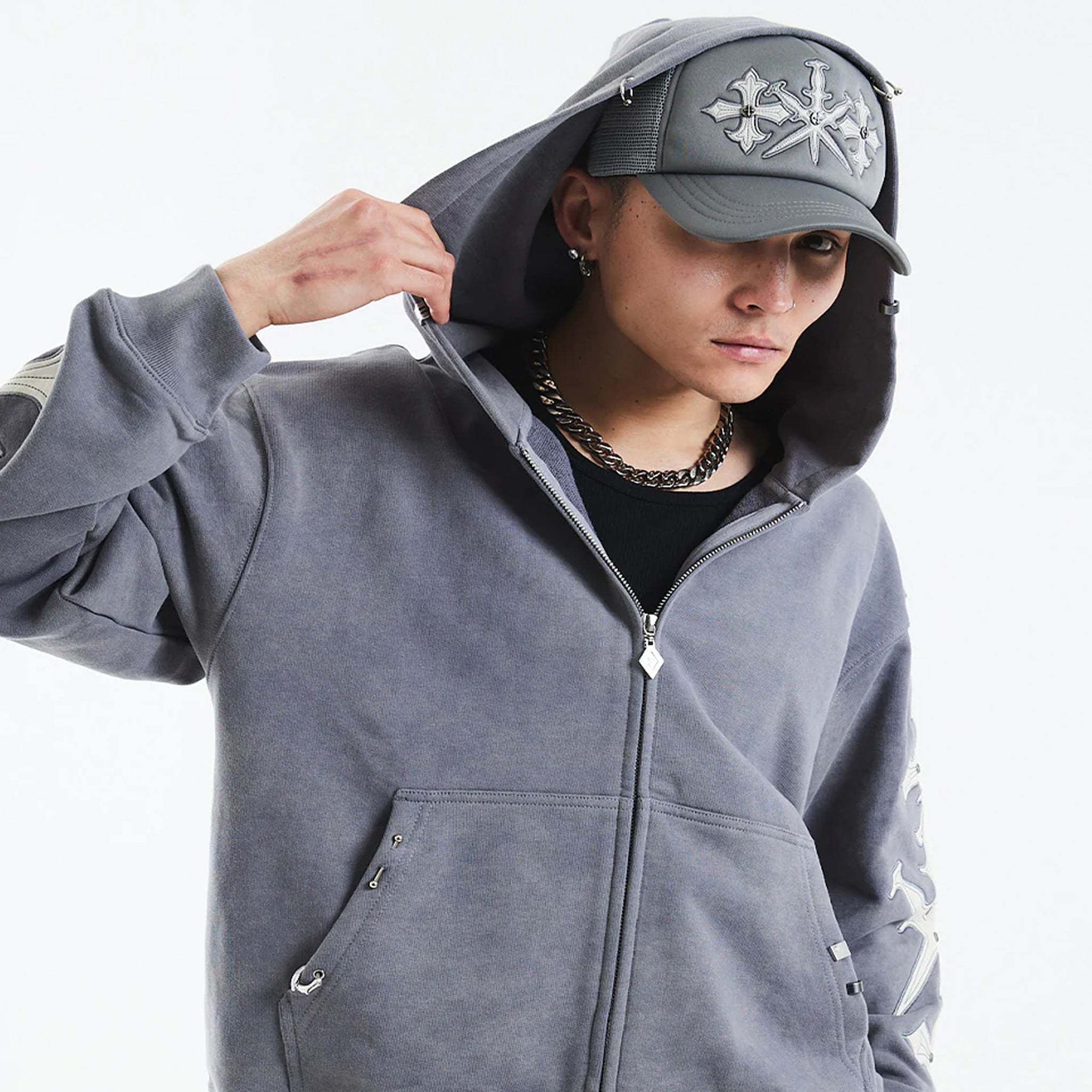 Dagger Cross Leather Patch Mesh Cap