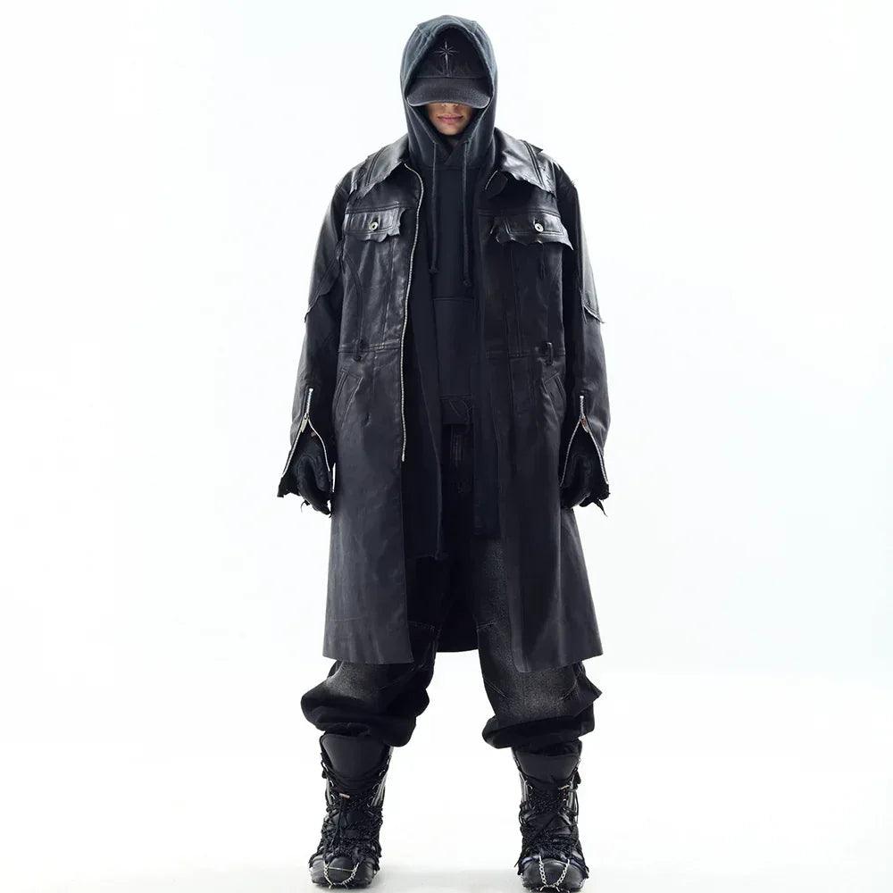 Lambskin Coated Denim Mixed Long Coat - BLR BLUER - VENTURER