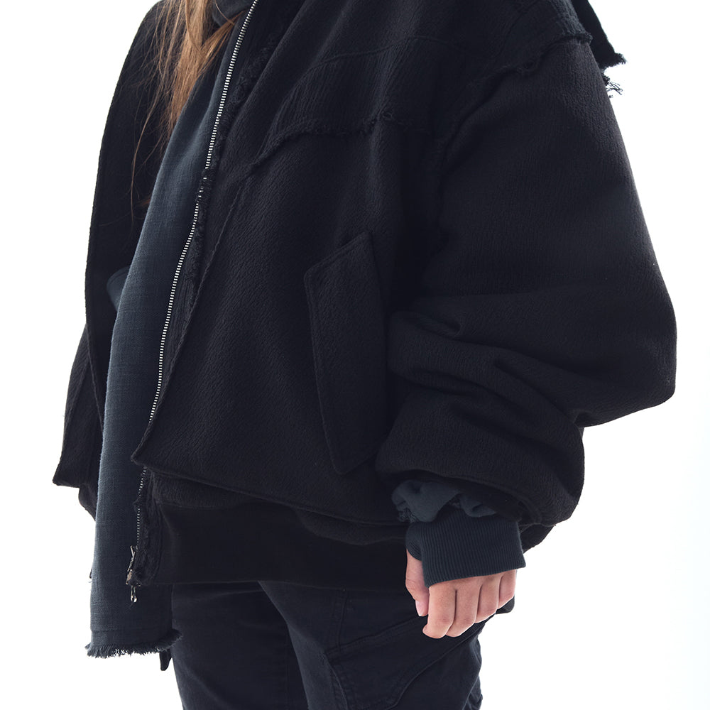 Heavy Texture Wool Linen Puffer Jacket