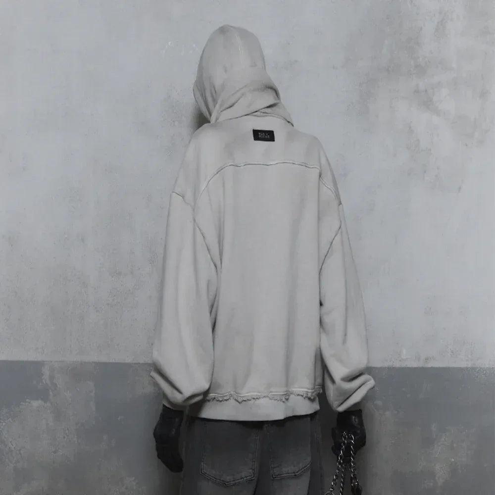 Dyed Raw-edged Hoodie with Linen Muffler - BLR BLUER - VENTURER