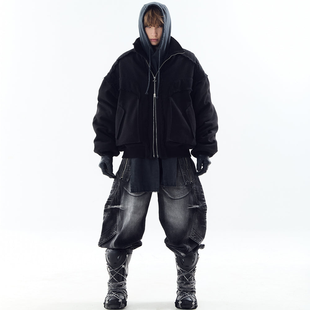 Heavy Texture Wool Linen Puffer Jacket