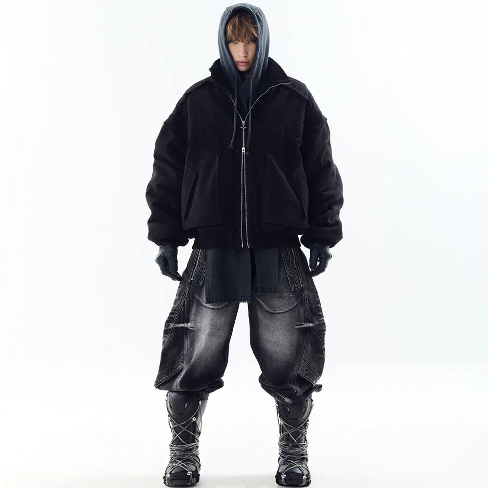 Heavy Texture Wool Linen Puffer Jacket - BLR BLUER - VENTURER