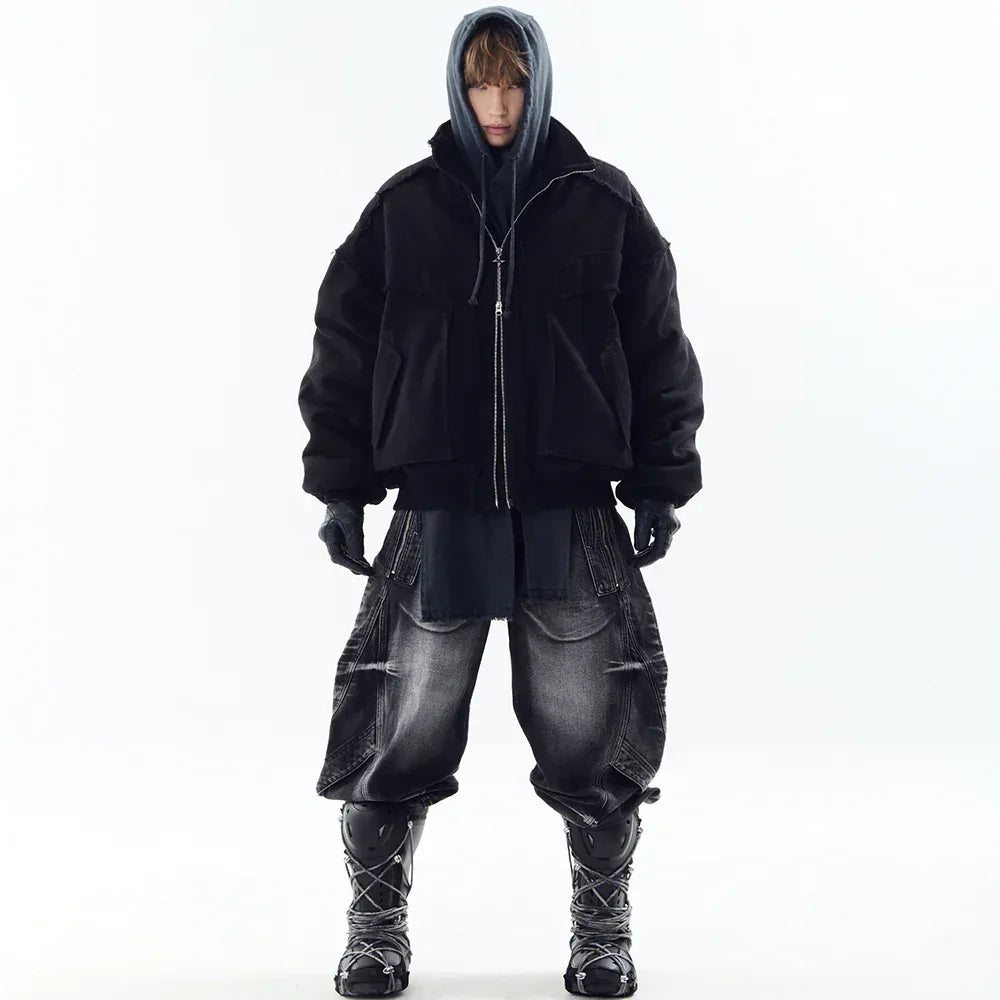 Heavy Texture Wool Linen Puffer Jacket - BLR BLUER - VENTURER