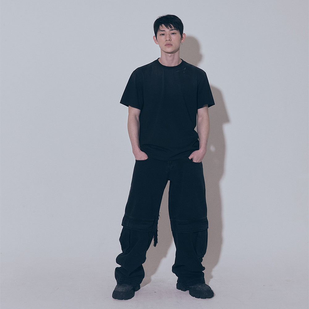 Divided Curved Line Double Buckle Pants