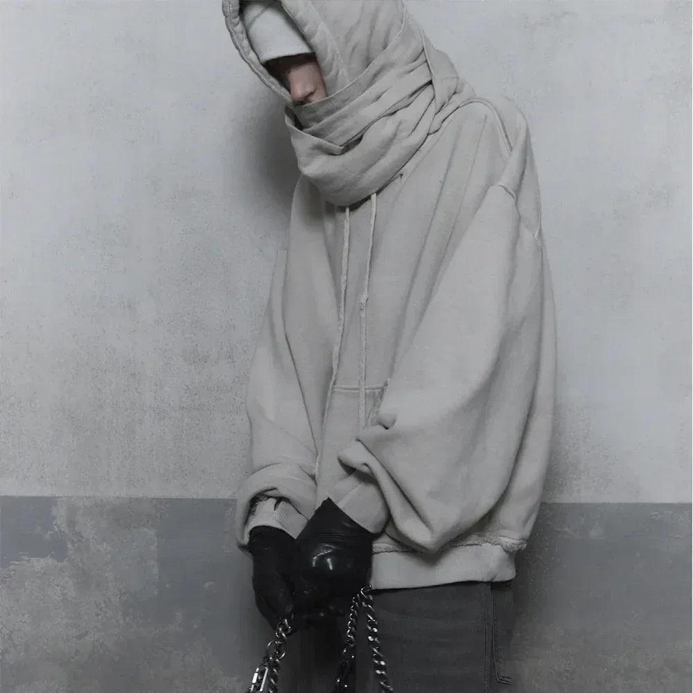 Dyed Raw-edged Hoodie with Linen Muffler - BLR BLUER - VENTURER