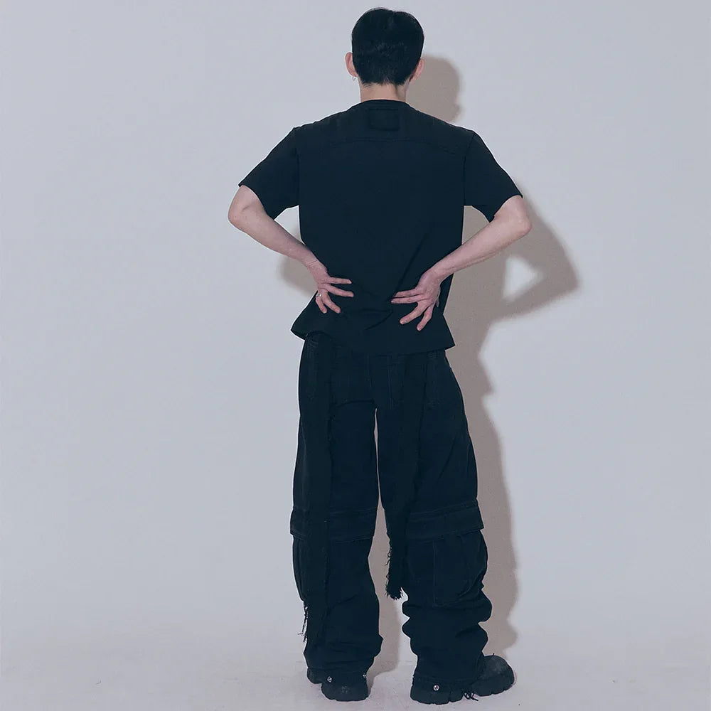 Divided Curved Line Double Buckle Pants - BLR BLUER - VENTURER