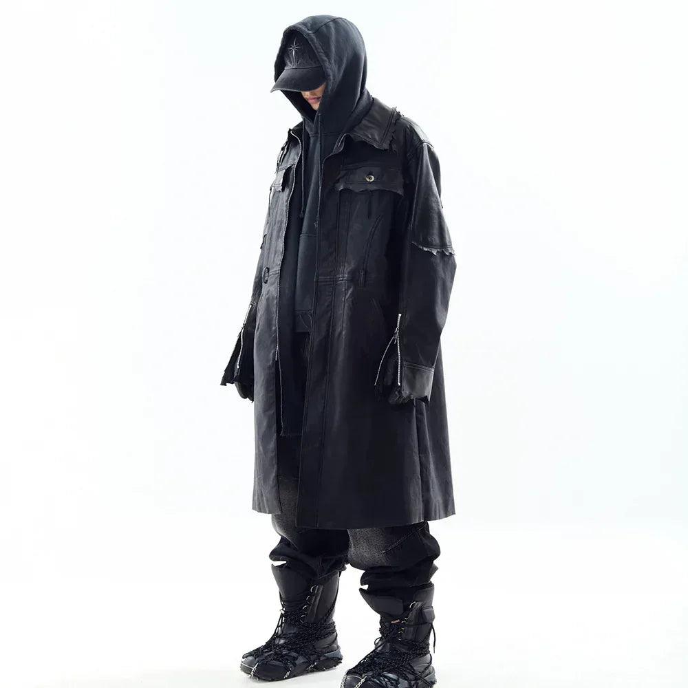 Lambskin Coated Denim Mixed Long Coat - BLR BLUER - VENTURER