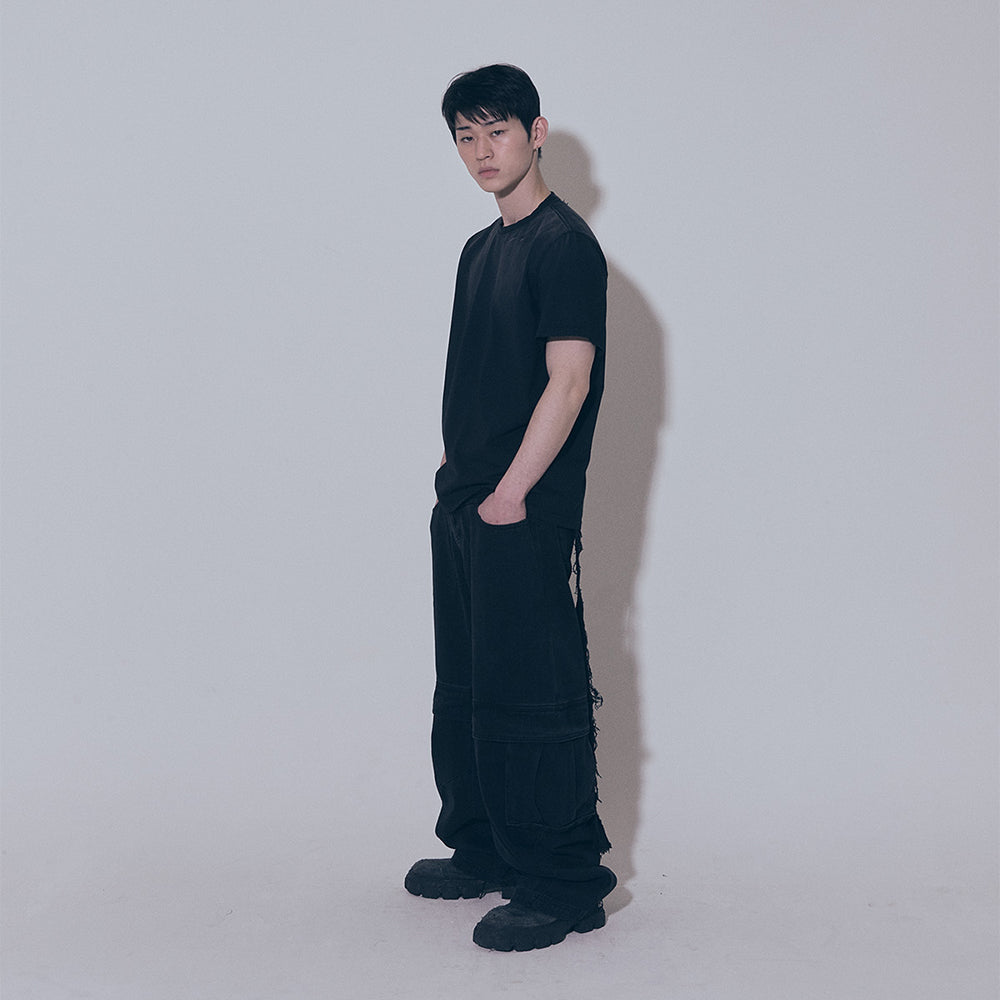 Divided Curved Line Double Buckle Pants