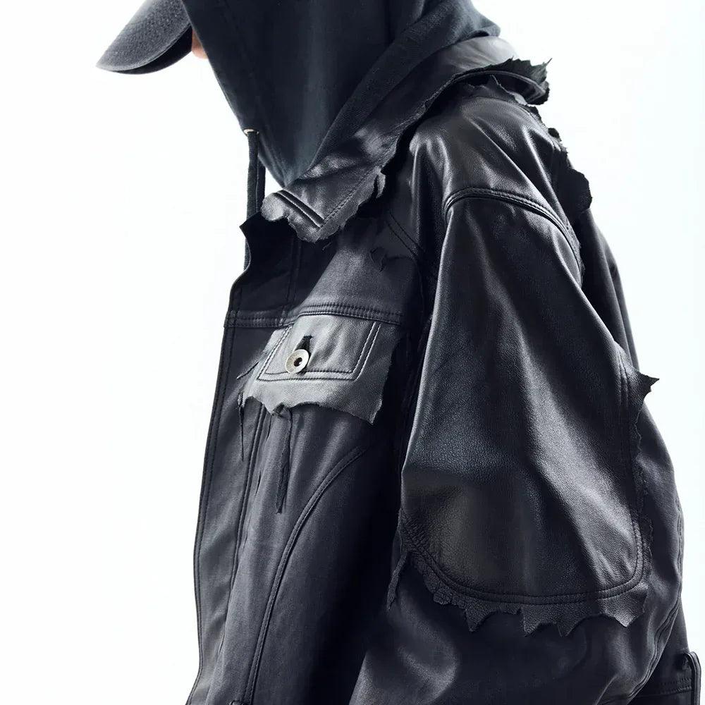 Lambskin Coated Denim Mixed Long Coat - BLR BLUER - VENTURER