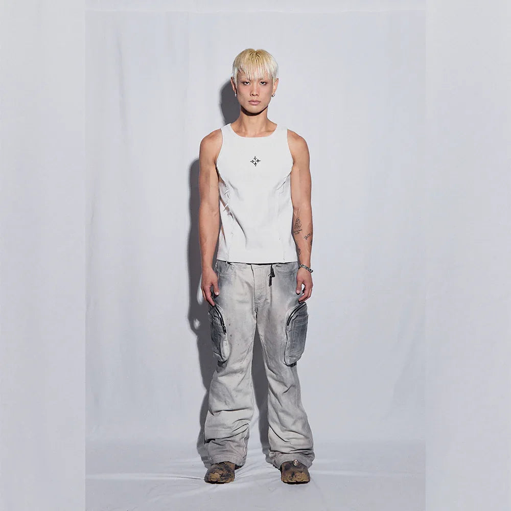 Double Pocket Hand Washing Flare Pants - BLR BLUER - VENTURER