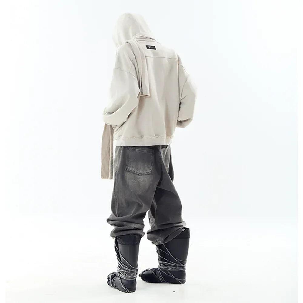Dyed Raw-edged Hoodie with Linen Muffler - BLR BLUER - VENTURER