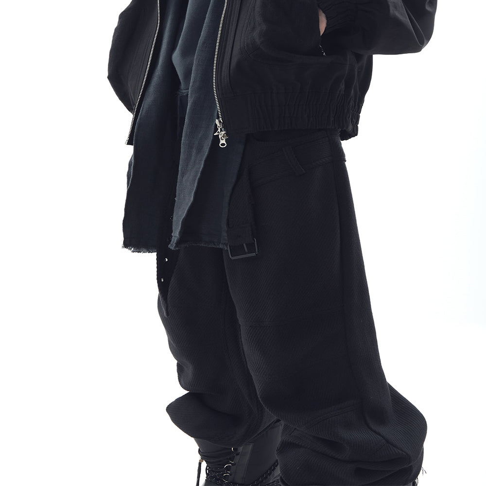 Stucked Belt Low Density Cotton and Raw-edged Pants