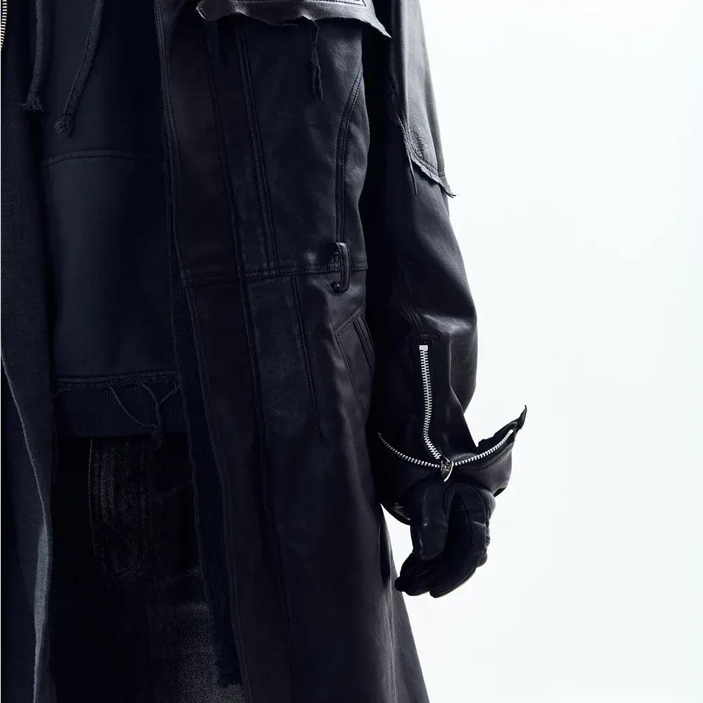 Lambskin Coated Denim Mixed Long Coat - BLR BLUER - VENTURER