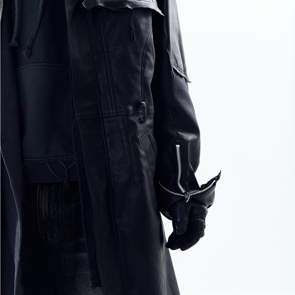 Lambskin Coated Denim Mixed Long Coat - BLR BLUER - VENTURER