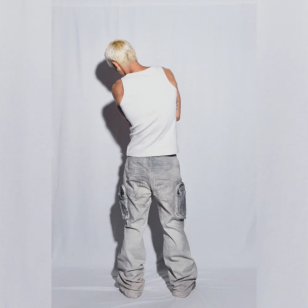 Double Pocket Hand Washing Flare Pants - BLR BLUER - VENTURER