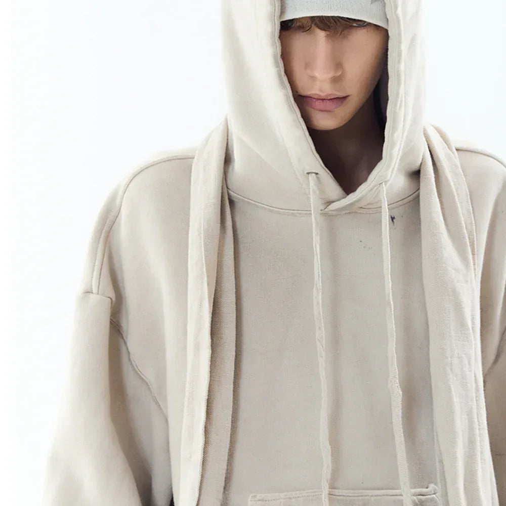 Dyed Raw-edged Hoodie with Linen Muffler - BLR BLUER - VENTURER