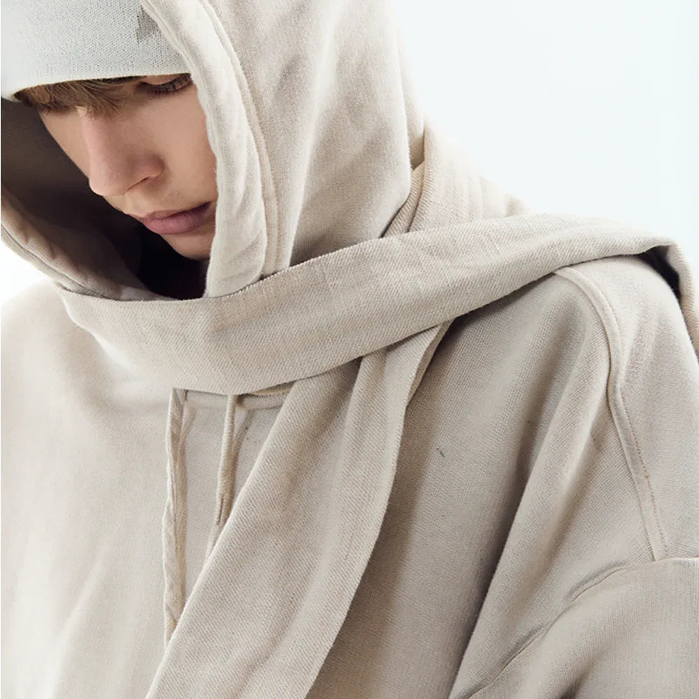 Dyed Raw-edged Hoodie with Linen Muffler - BLR BLUER - VENTURER