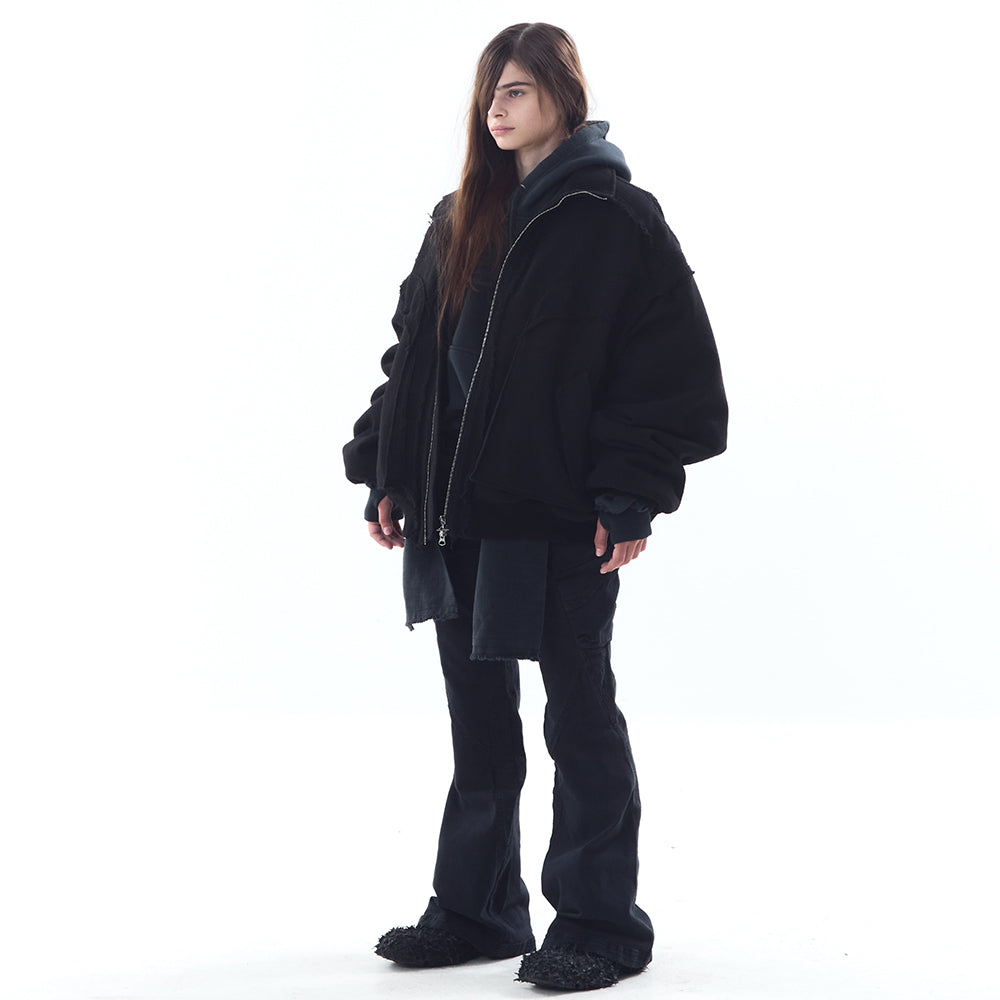 Heavy Texture Wool Linen Puffer Jacket