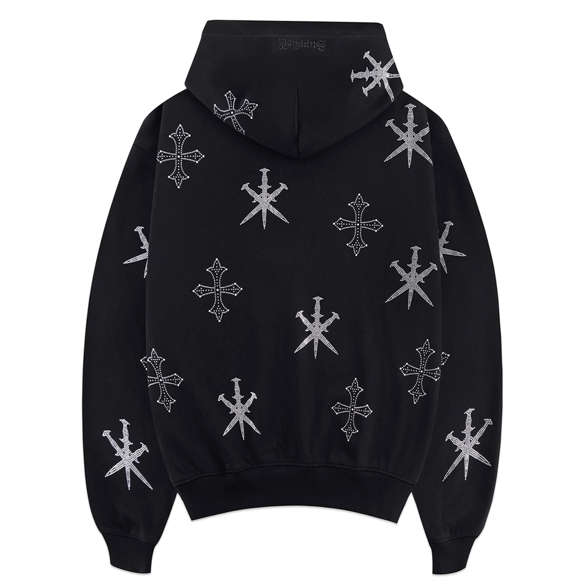 Dagger Cross Rhinestone Zip Hoodie