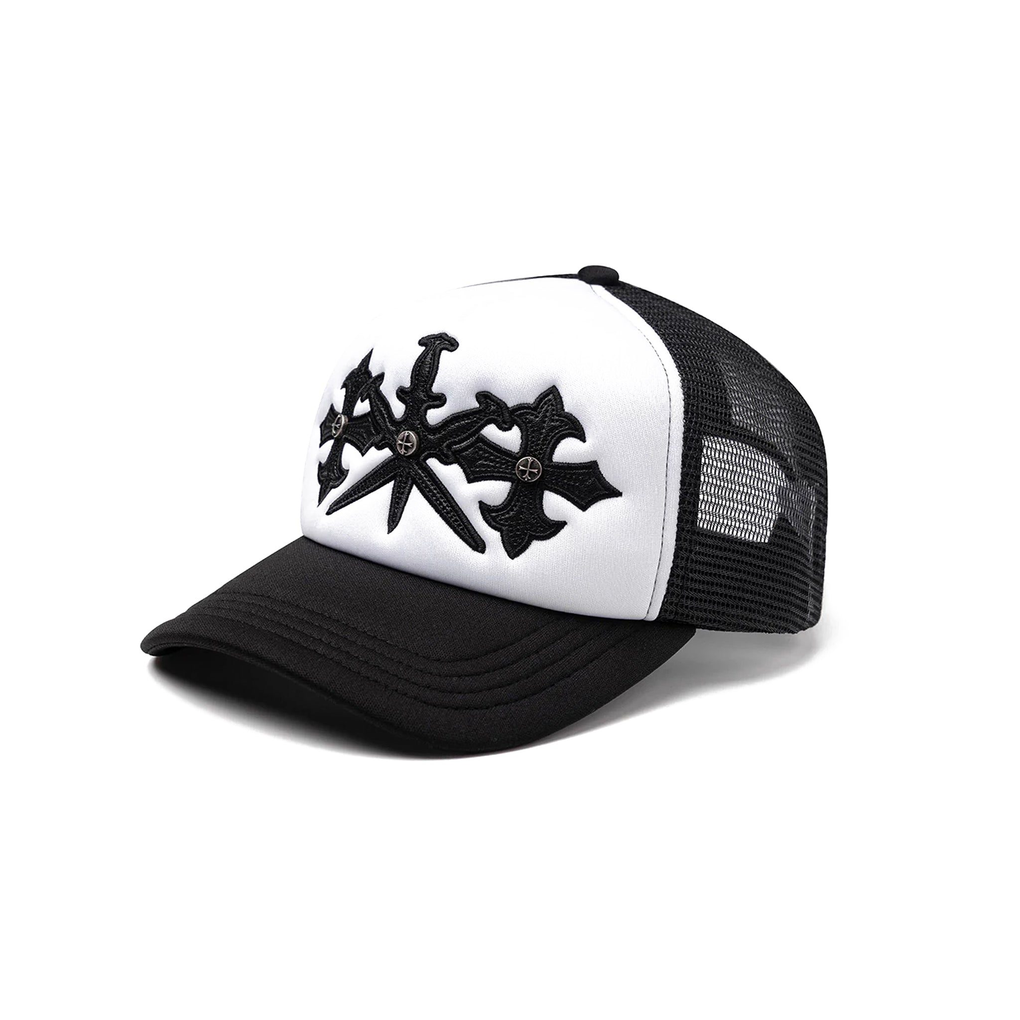 Dagger Cross Leather Patch Mesh Cap