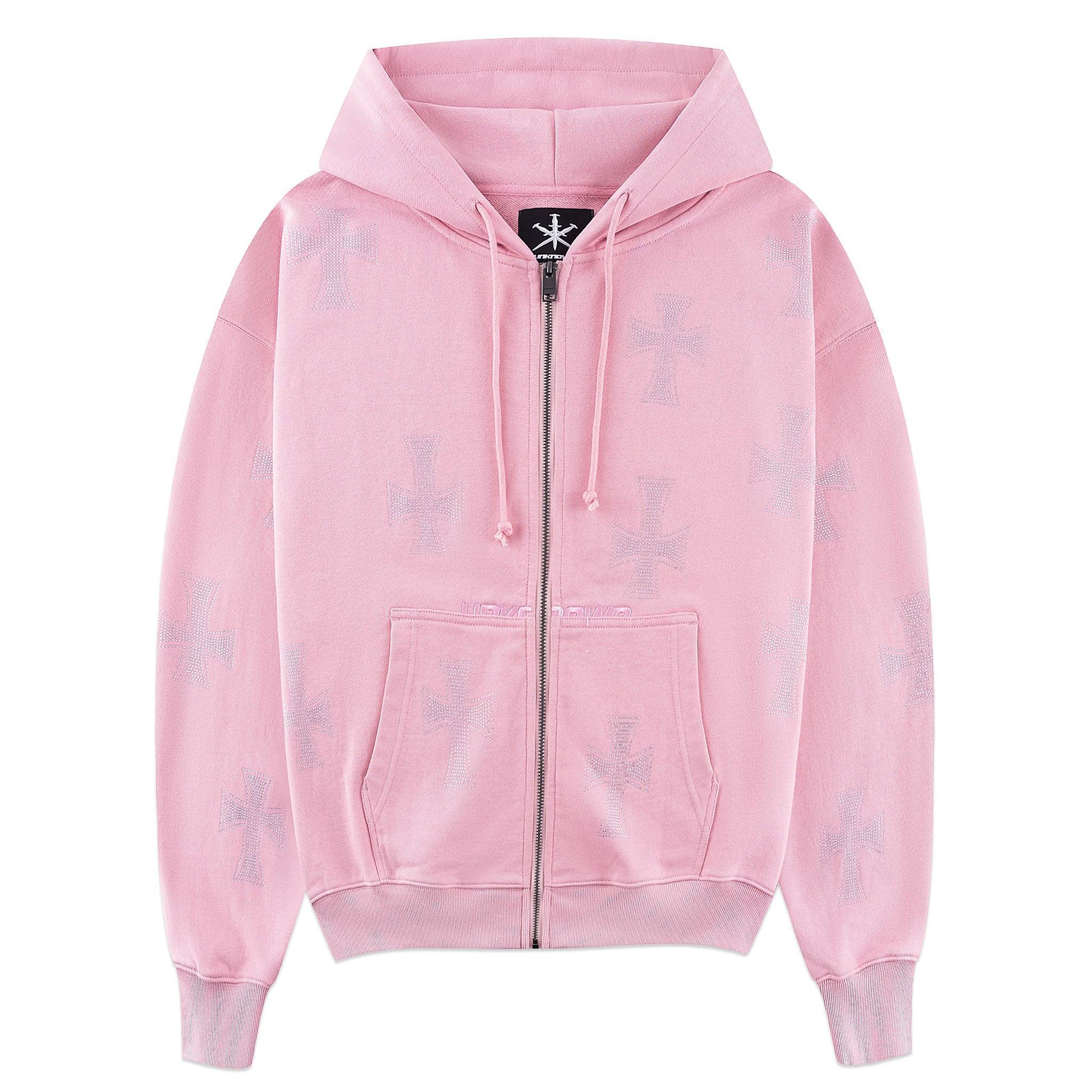 トップス Unknown London Unknown London Rhinestone Zip Hoodie Glitter Logo Rap Style Hoodie