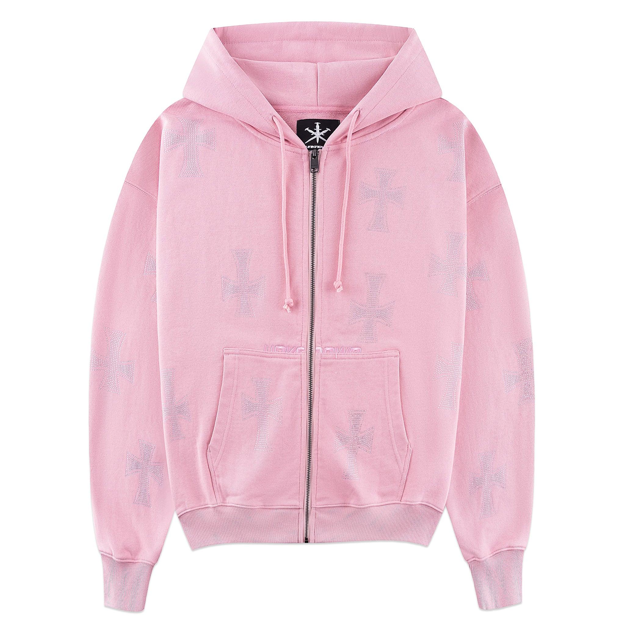 Cross Rhinestone Zip Up Hoodie - UNKNOWN LONDON - VENTURER