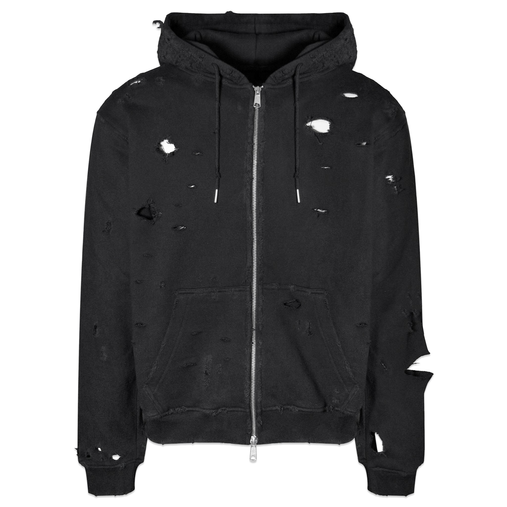 Distressed Zip Up Hoodie