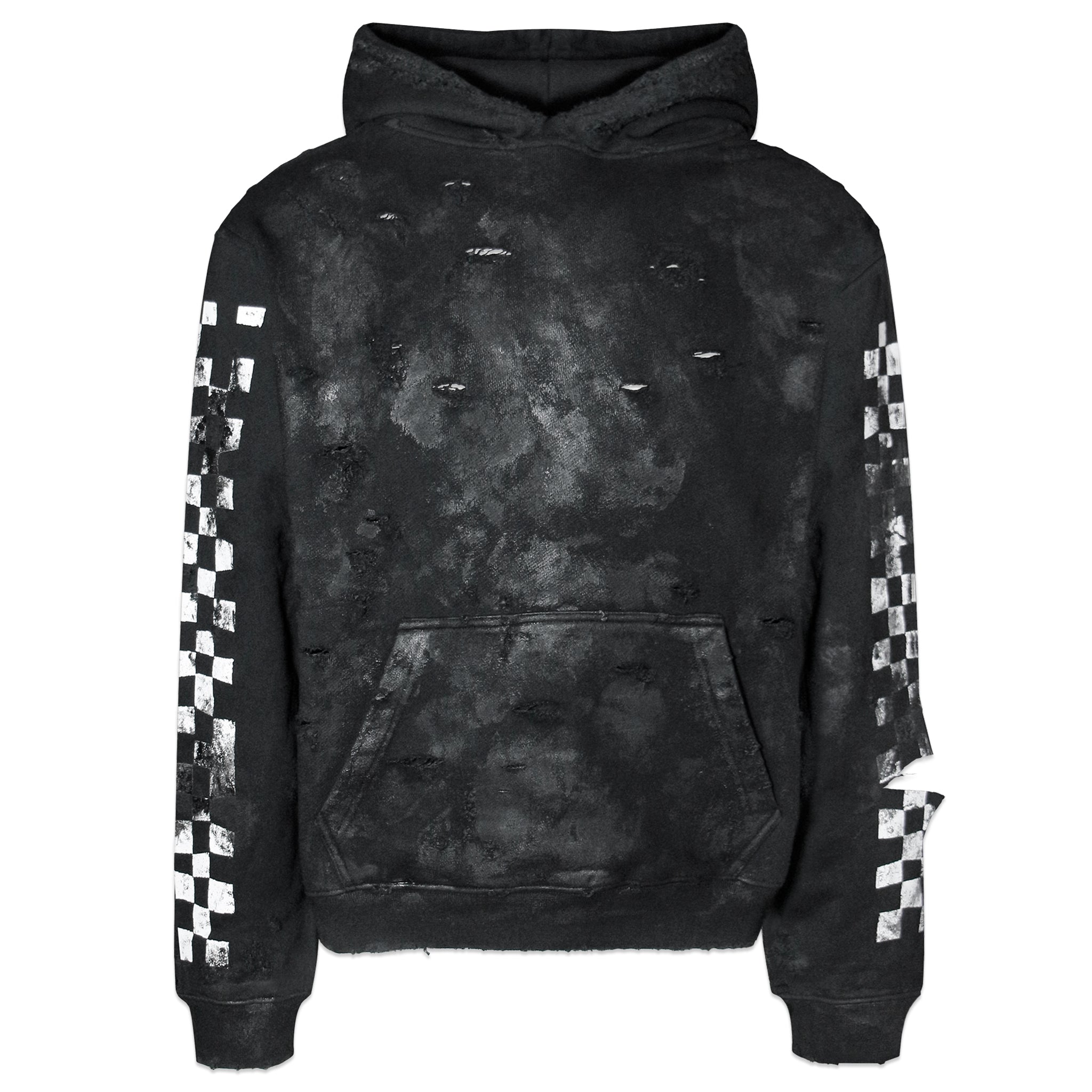 Distressed Coated Checkerboard Hoodie
