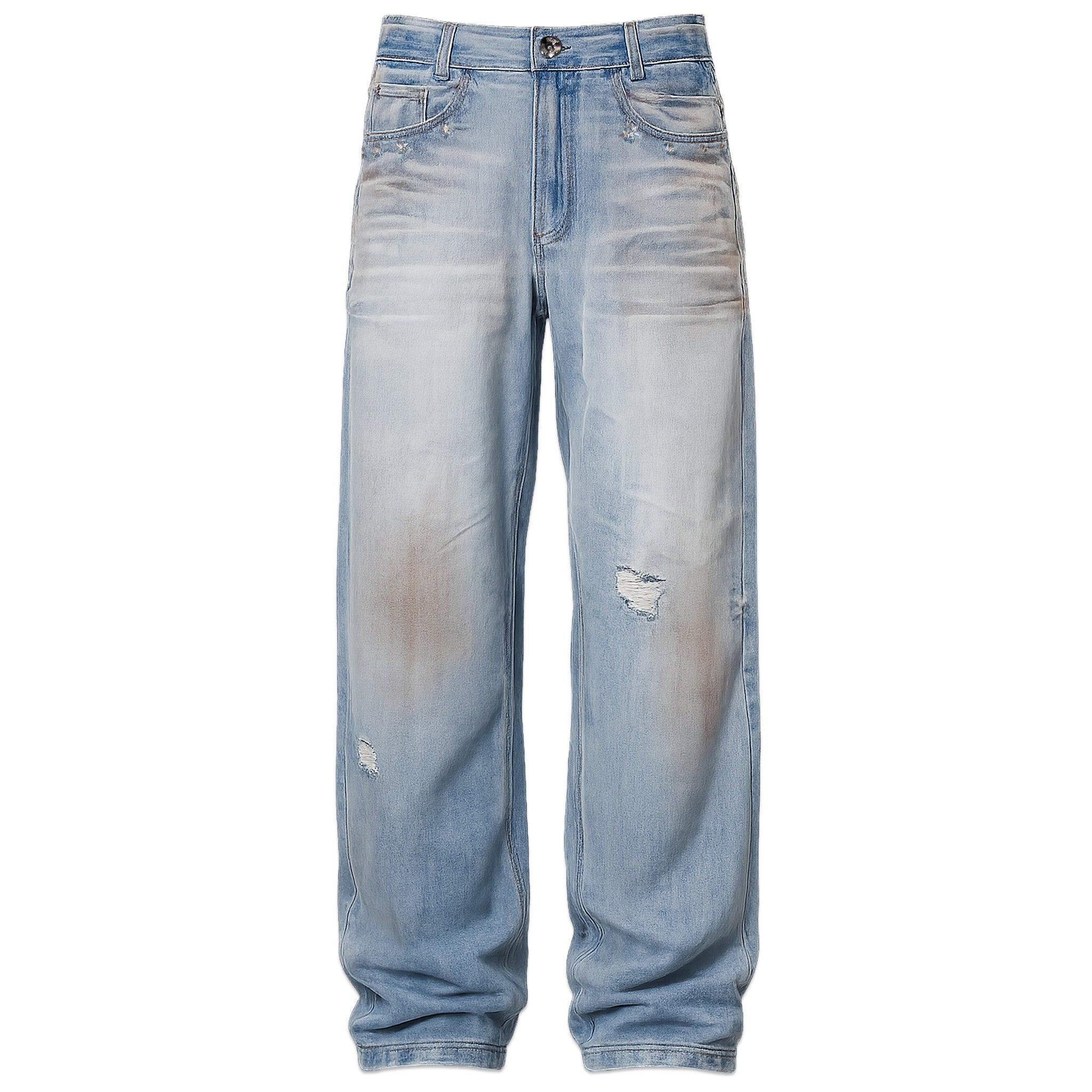 Punched Dirty Wide Denim Pants