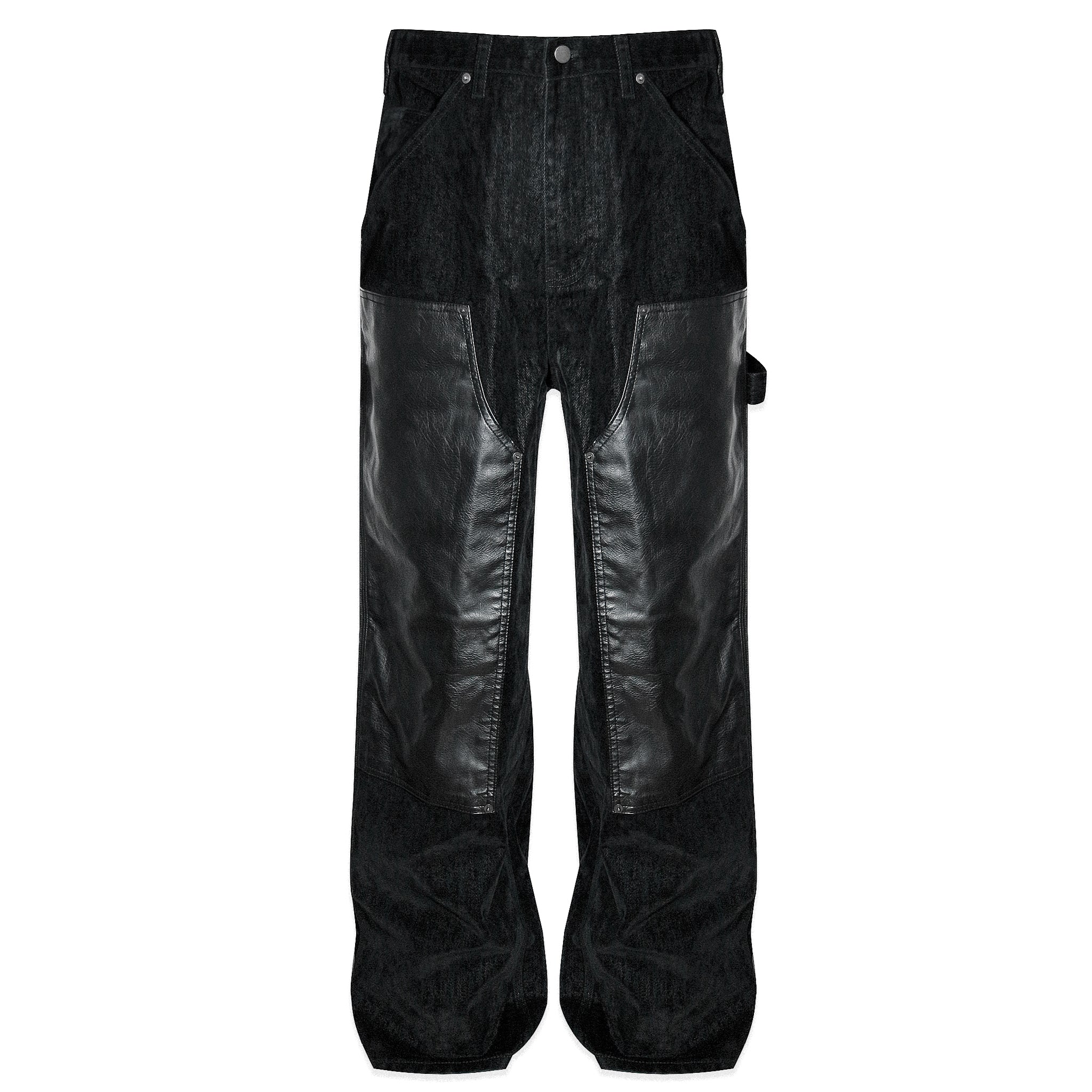 Velvet Leather Panel Baggy Carpenter Jeans
