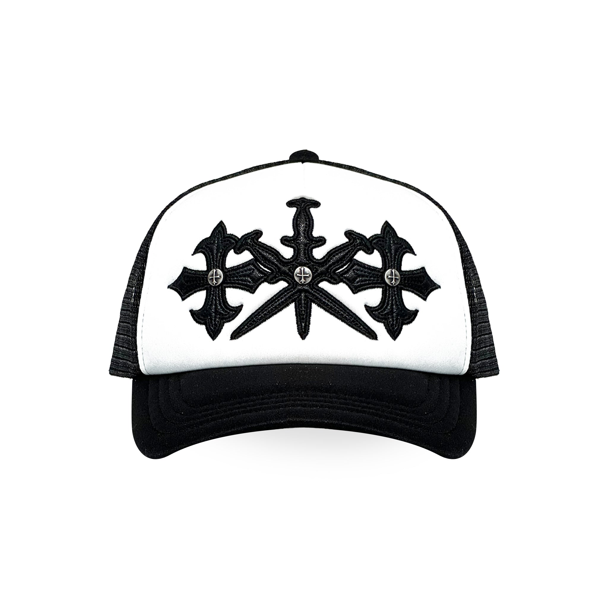 Dagger Cross Leather Patch Mesh Cap