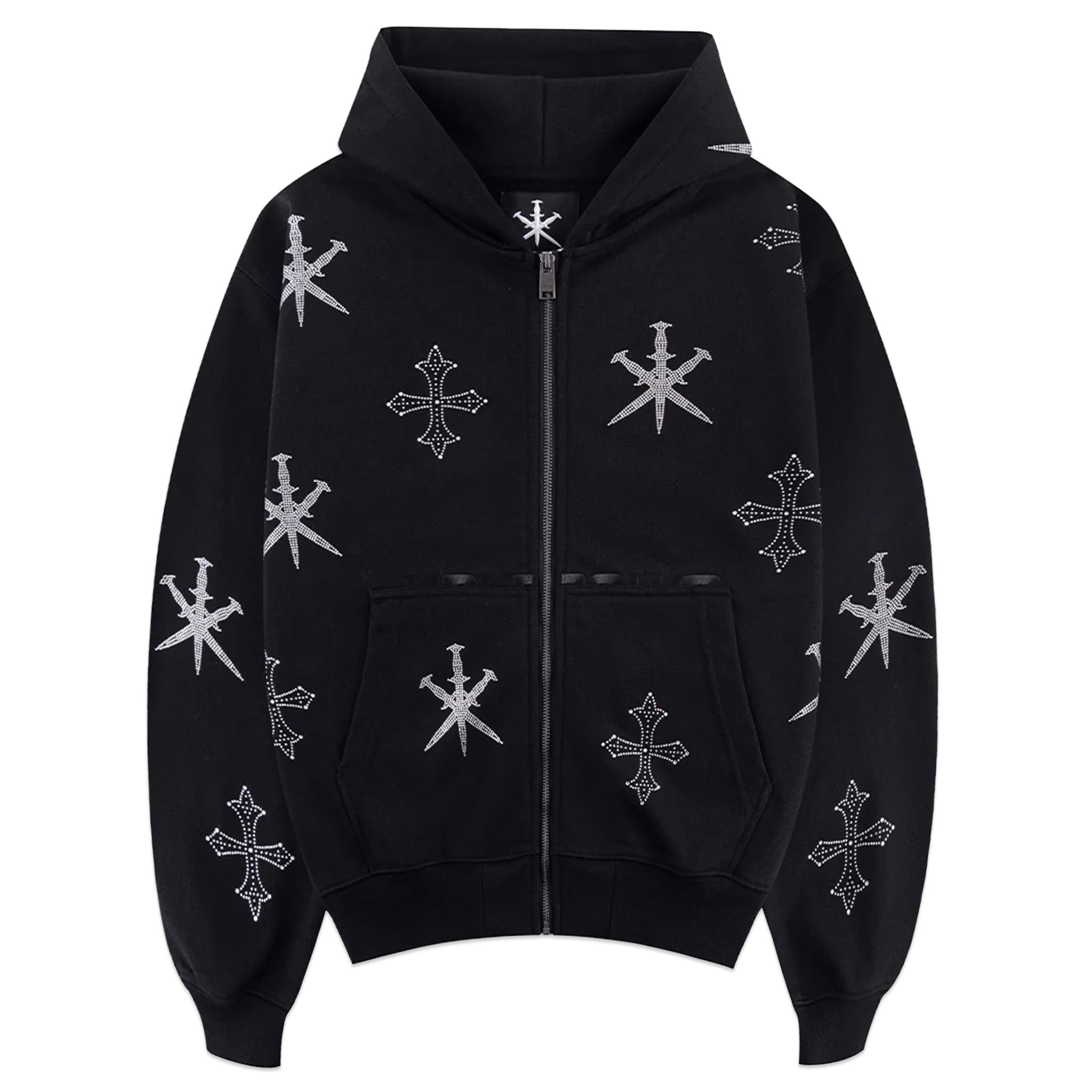 Dagger Cross Rhinestone Zip Hoodie