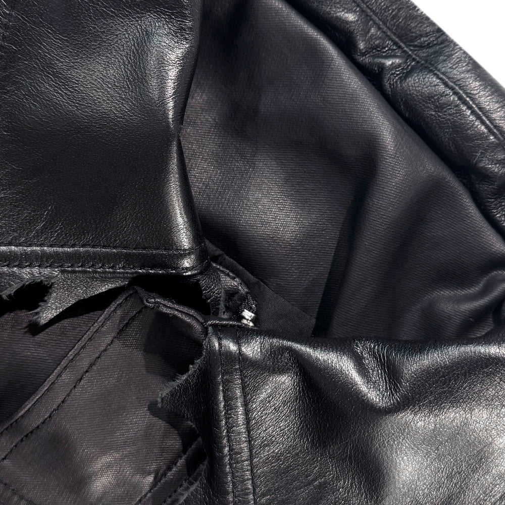 Lambskin Coated Denim Mixed Long Coat