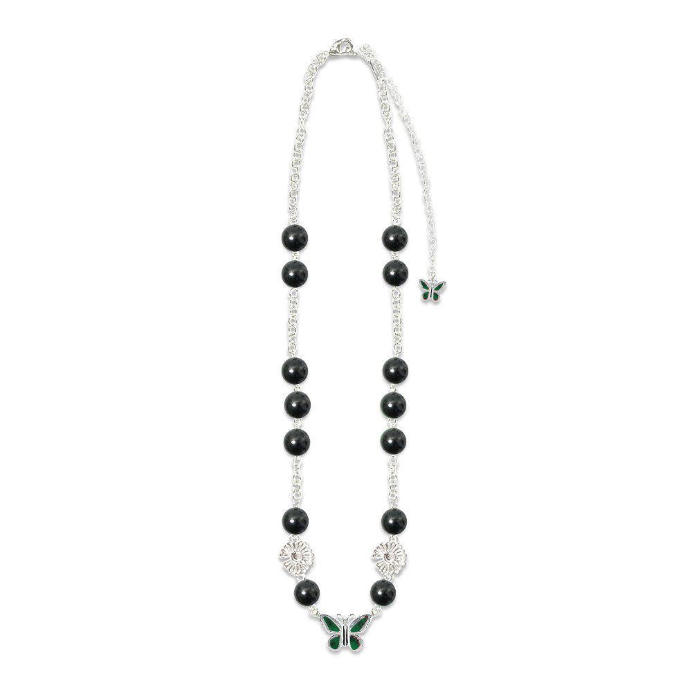 Emerald Butterfly Black Angel Necklace