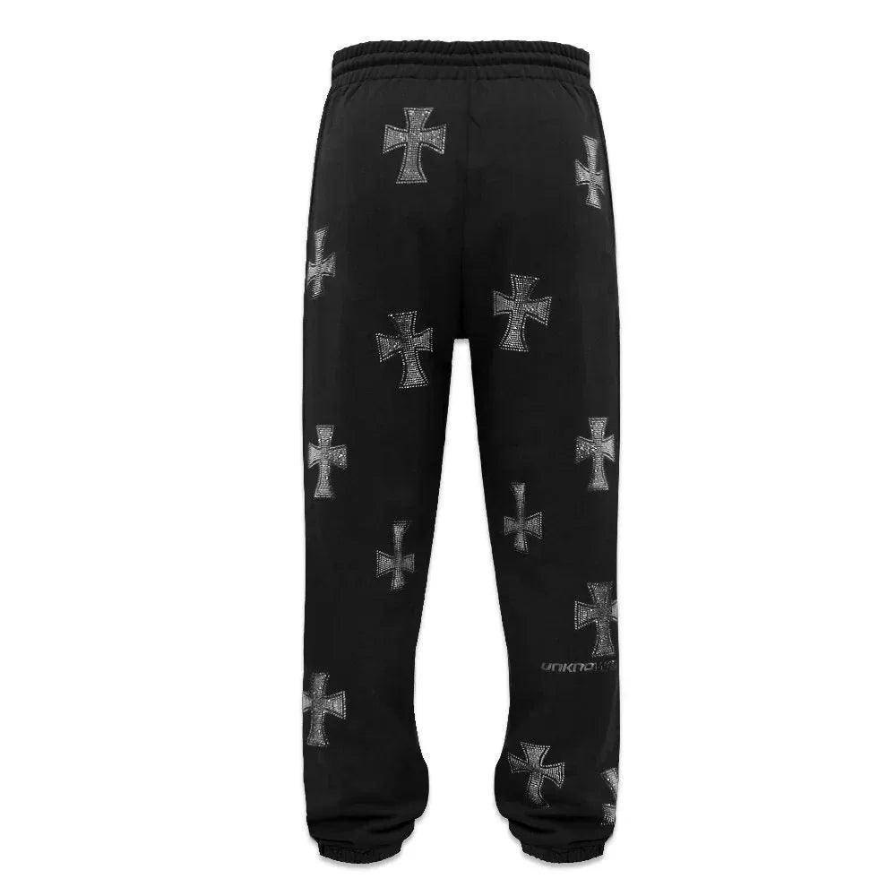 パンツ 黒/CROSS RHINESTONE JOGGERS Lサイズ umww/1