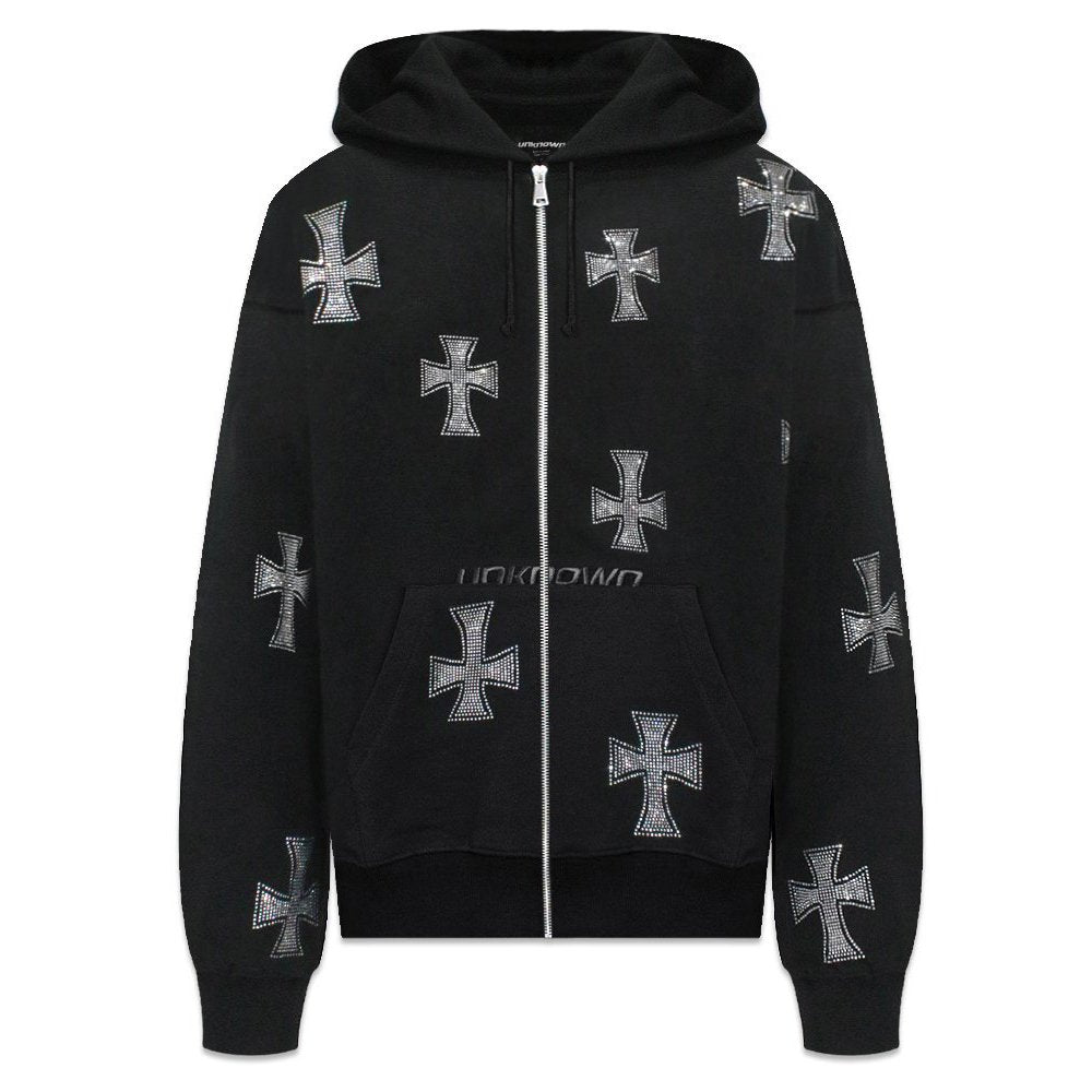 Cross Rhinestone Zip Up Hoodie